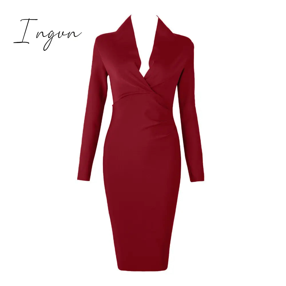 Ingvn - New Summer Deep V Neck Women Bandage Dress Full Sleeves Celebrity Bodycon Dress Sexy Club Vestidos Evening Party Dresses