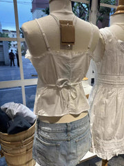 Lace Trim Sweet Slim Crop Top Women Summer Back Lace-up Cotton Sleeveless Camisole Vintage Preppy Style White Tank Tops Y2k New