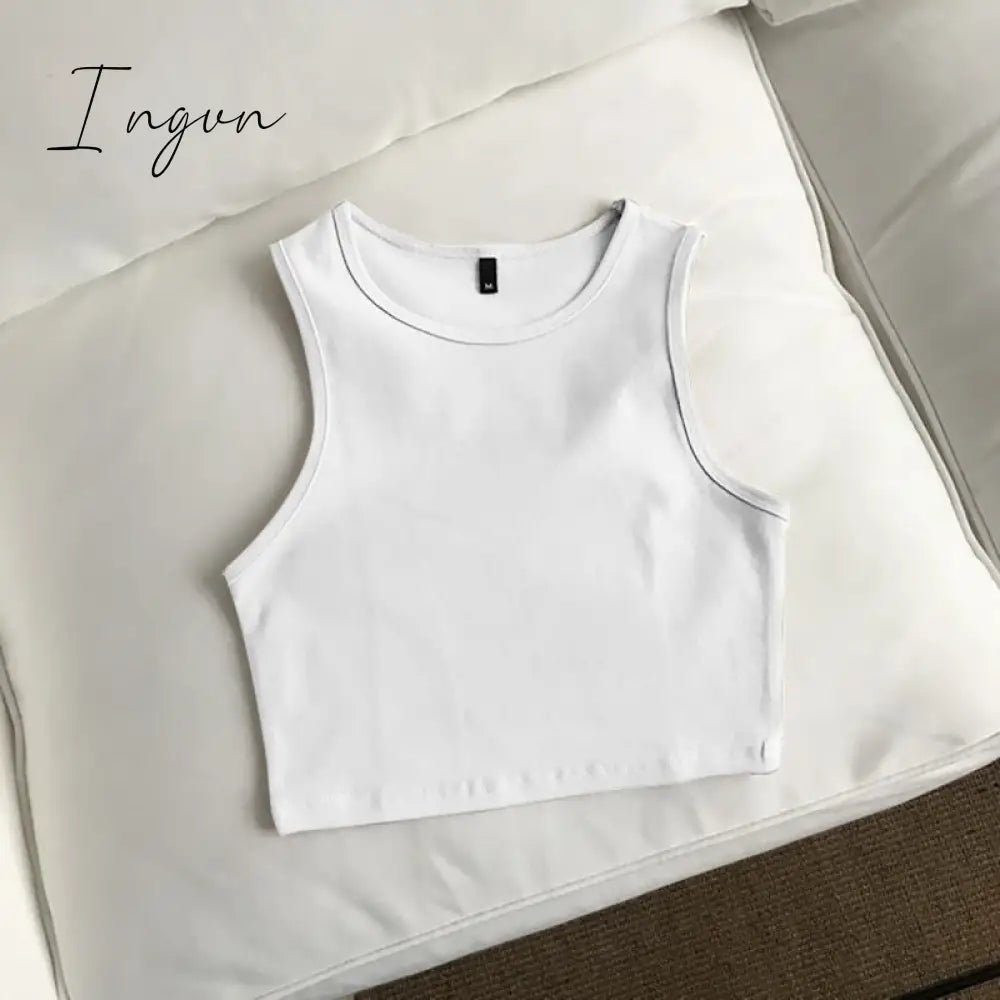 Ingvn - Summer new ladies retro crop top high waist slimming stretch slim short sleeveless bottoming top