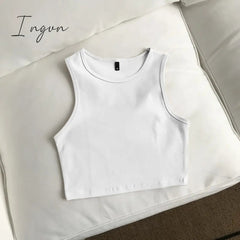 Ingvn - Summer new ladies retro crop top high waist slimming stretch slim short sleeveless bottoming top