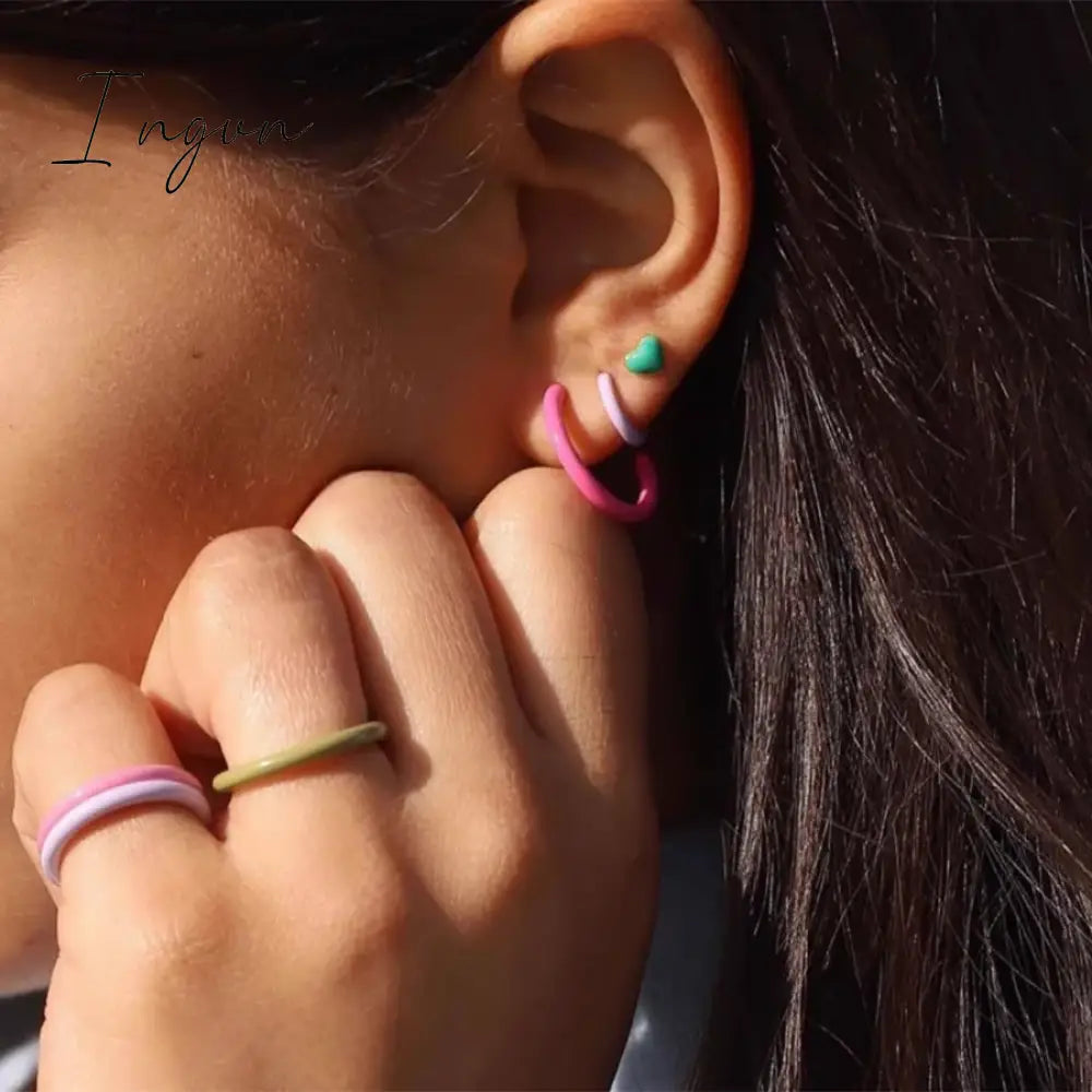 Trendy Simple Colorful Hoop Earrings for Women Exquisite Gold Plated Needle Studs Sweet Elegant Party Jewelry Girlfriend Gifts