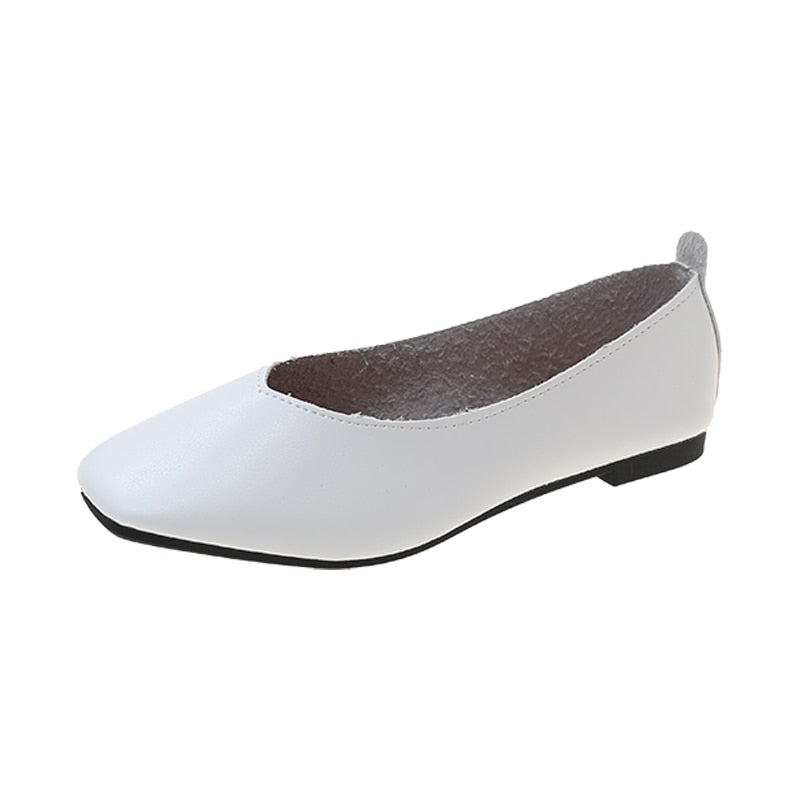 Women Flats Square Toe Boat Shoes Solid color Slip on Shallow Shoes Black Loafers White Wedding Concise Single Shoe Spring 9802N