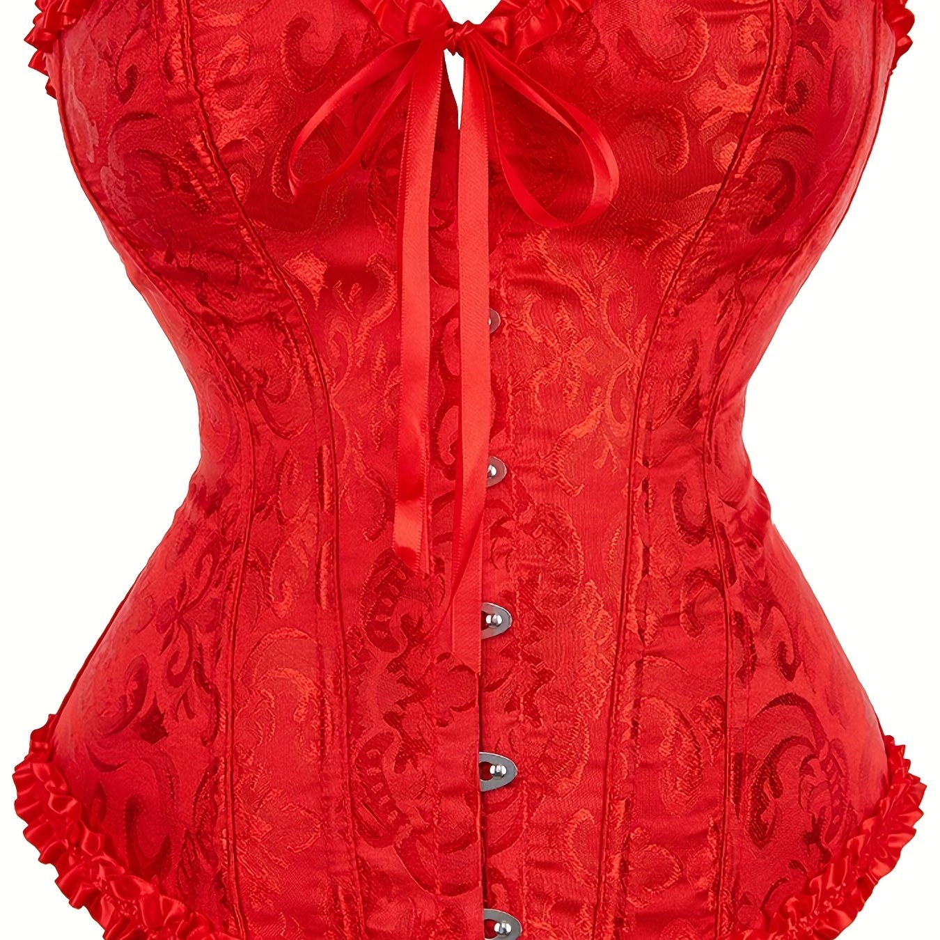 Flirty Ruffle Strapless Corset Bustier - Firm Tummy Control with Lace-Up Back - Luxurious Jacquard Womens Shapewear