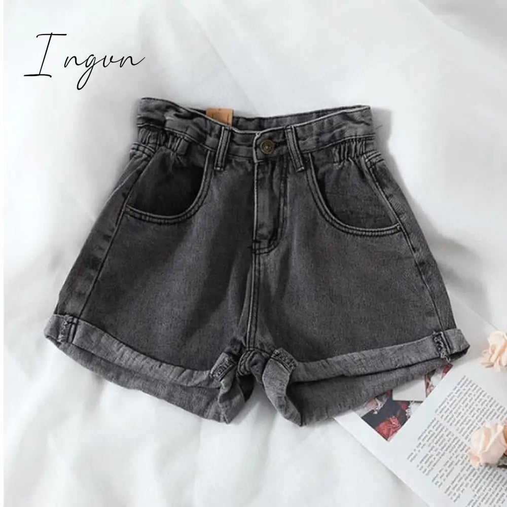 Ingvn - New Summer High Waist Denim Shorts Women Casual Loose Ladies Fashion Plus Size Elastic Waist Wide Leg Short Jeans Female