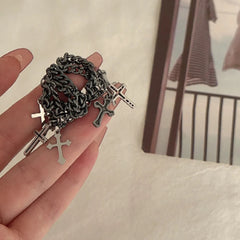 INGVN  Hip Hop Multi-Layer Ring Black Chain Cross Fringe Pendant Ring Unisex Men Women Fashion Trend Punk Jewelry Accessories