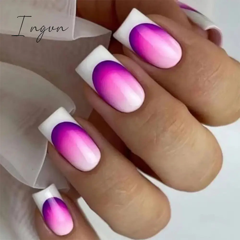 24Pcs French Tip  Press on Nails Short Coffin False Nails Simple Wearable Fake Nails Frosted Full Cover Press on Nail Tips Art