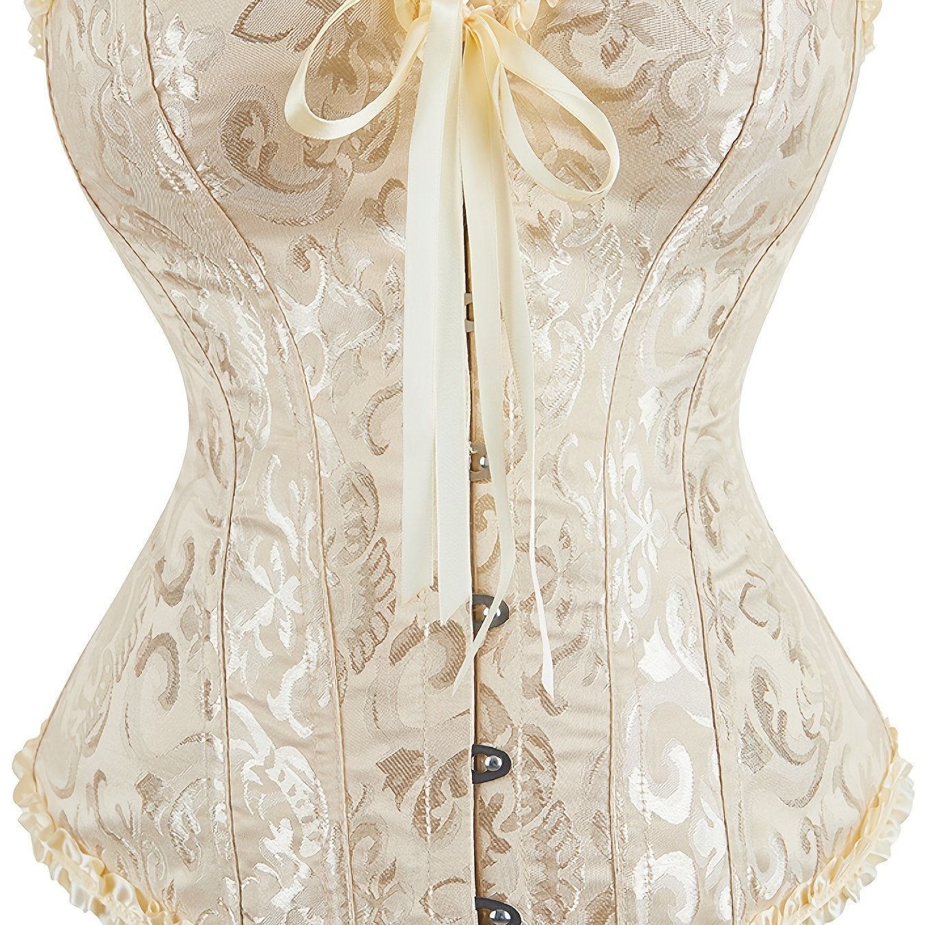 Flirty Ruffle Strapless Corset Bustier - Firm Tummy Control with Lace-Up Back - Luxurious Jacquard Womens Shapewear