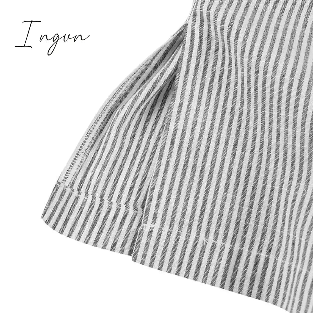 Ingvn - Summer New Dress Fashion Cotton Linen Striped Cardigan Loose Large Casual Temperament Commuter Irregular Women's Long Dress tops