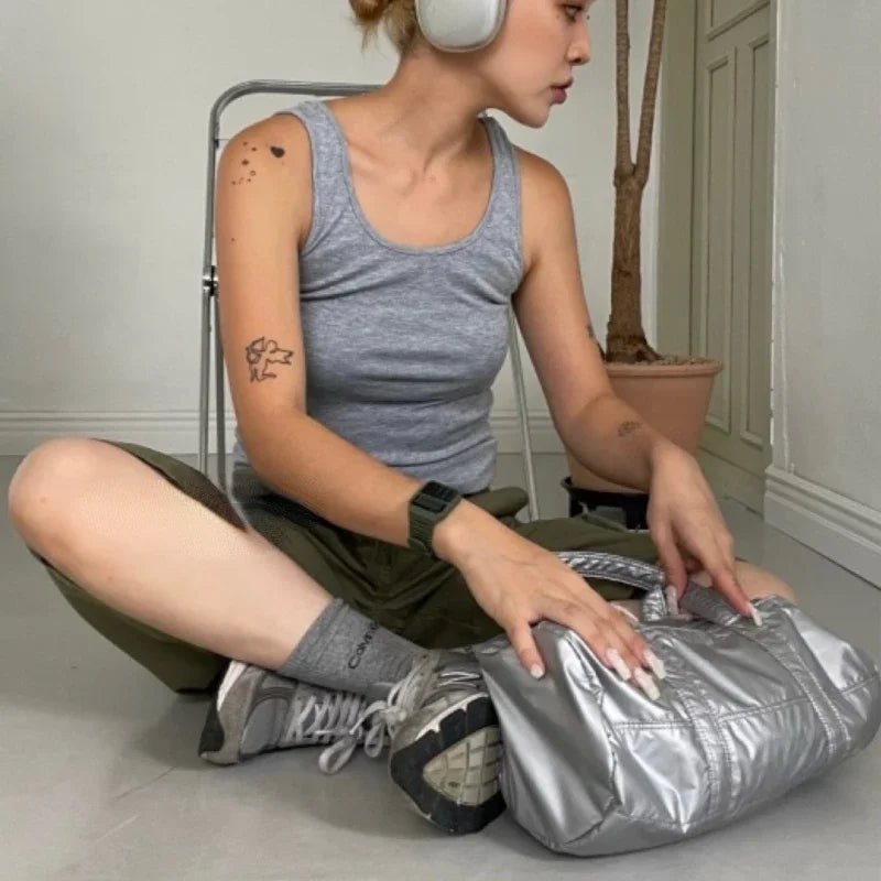 INGVN  Vintage Y2k Aesthetic Streetwear Shoulder Handbags Korean Trendy Casual Sports Underarm Bag All Match Simple Cylinder Bags Women