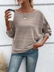 Solid Crew Neck Pullover Sweater, Casual Batwing Sleeve Loose Sweater, Women's Clothing