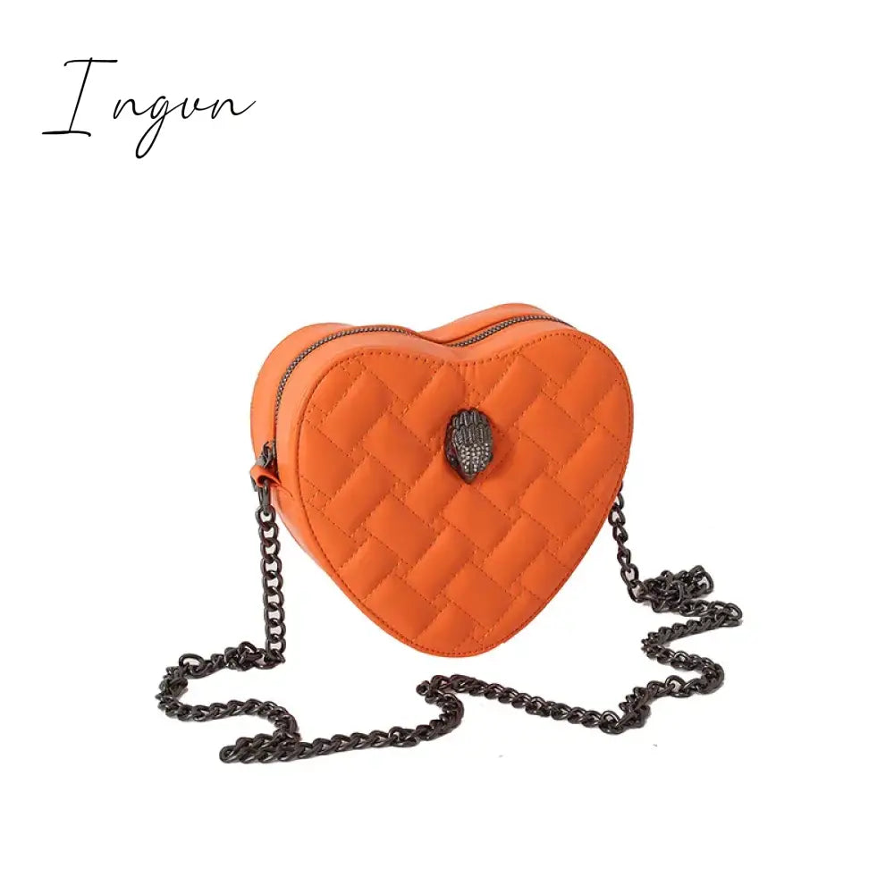 Ingvn - Women Simple Handbag Colorful Heart Shaped Bag 2024 Ladies Metal Shoulder Strap Crossbody Bag Eagle Pattern Design Rainbow Bag