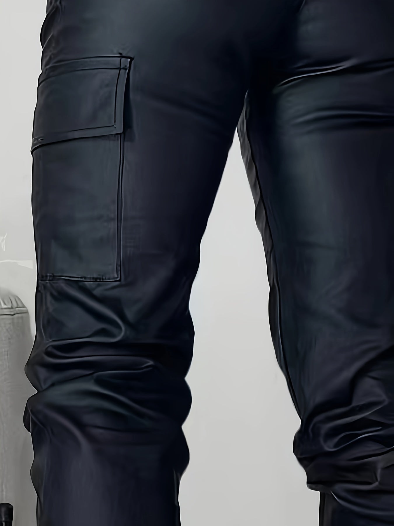 Stretchy Cargo Jeans - High-Waisted, Multi-Pocket, Leather-Look, Y2K Streetwear-Inspired, Fashionable Jogger Jeans for Women - Comfortable, Versatile, and Trendy Denim Clothing