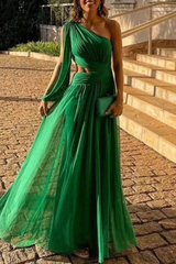 Ingvn - Sexy Formal Solid Patchwork Oblique Collar Evening Dress Dresses