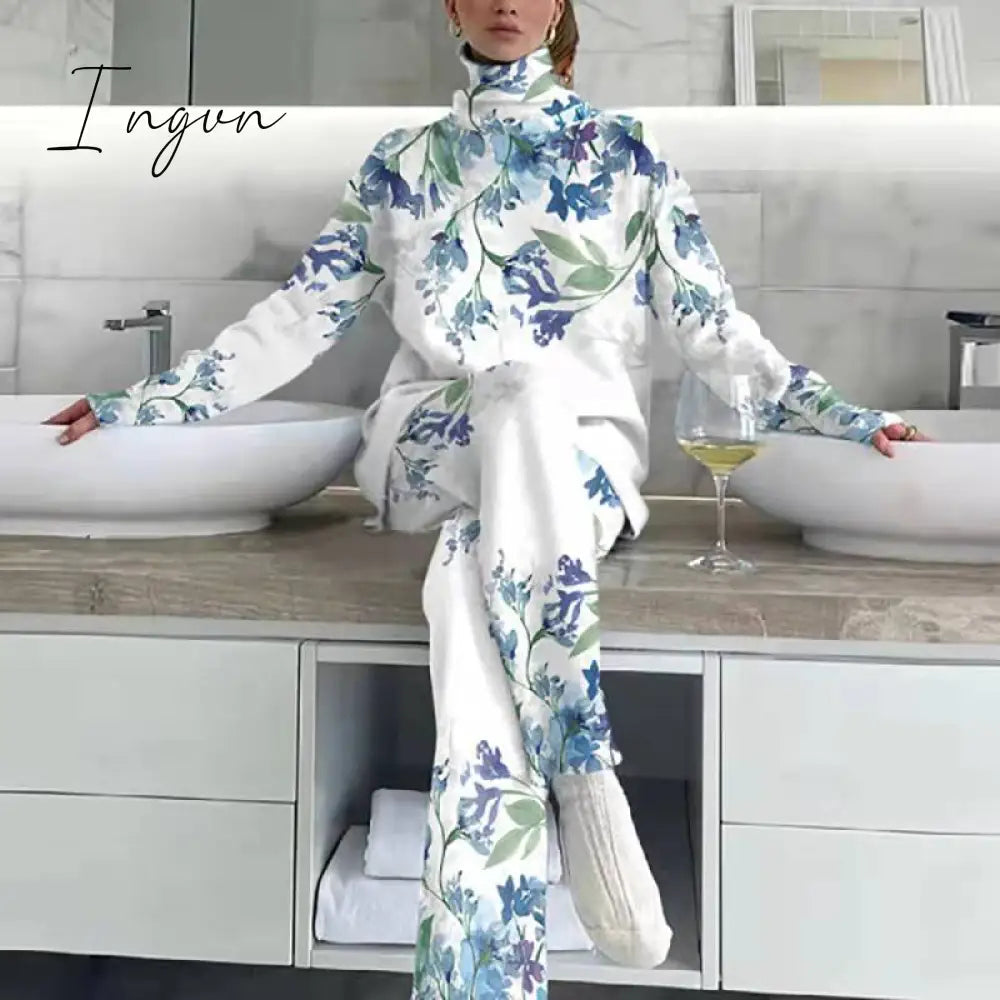 Ingvn - Oversized Turtleneck Tops Loose Long Trousers Set Women Streetwear Casual Pants Two Piece Set Femme Warm Long Sleeve Pants Suit