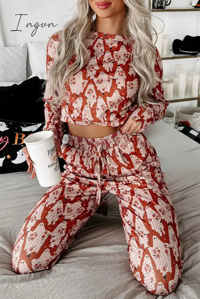Ingvn - Casual Skull Printing V Neck Long Sleeve Two Pieces