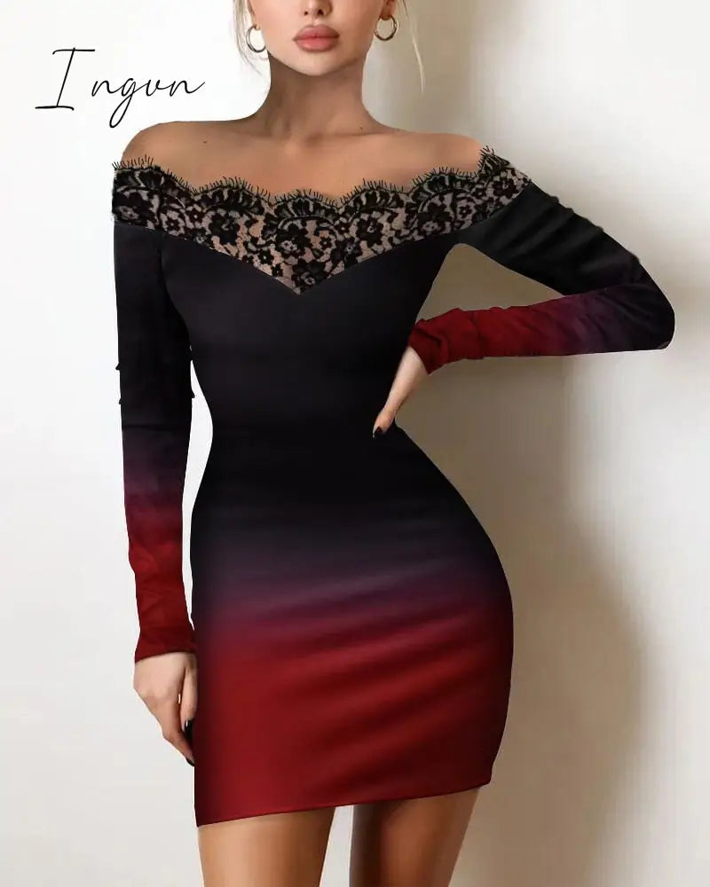 Ingvn - Y2K Sexy Floral Print Contrast Mesh Bodycon Dress Geometric Night Out Vestidos Mini Casual Daily Women Floral Dress
