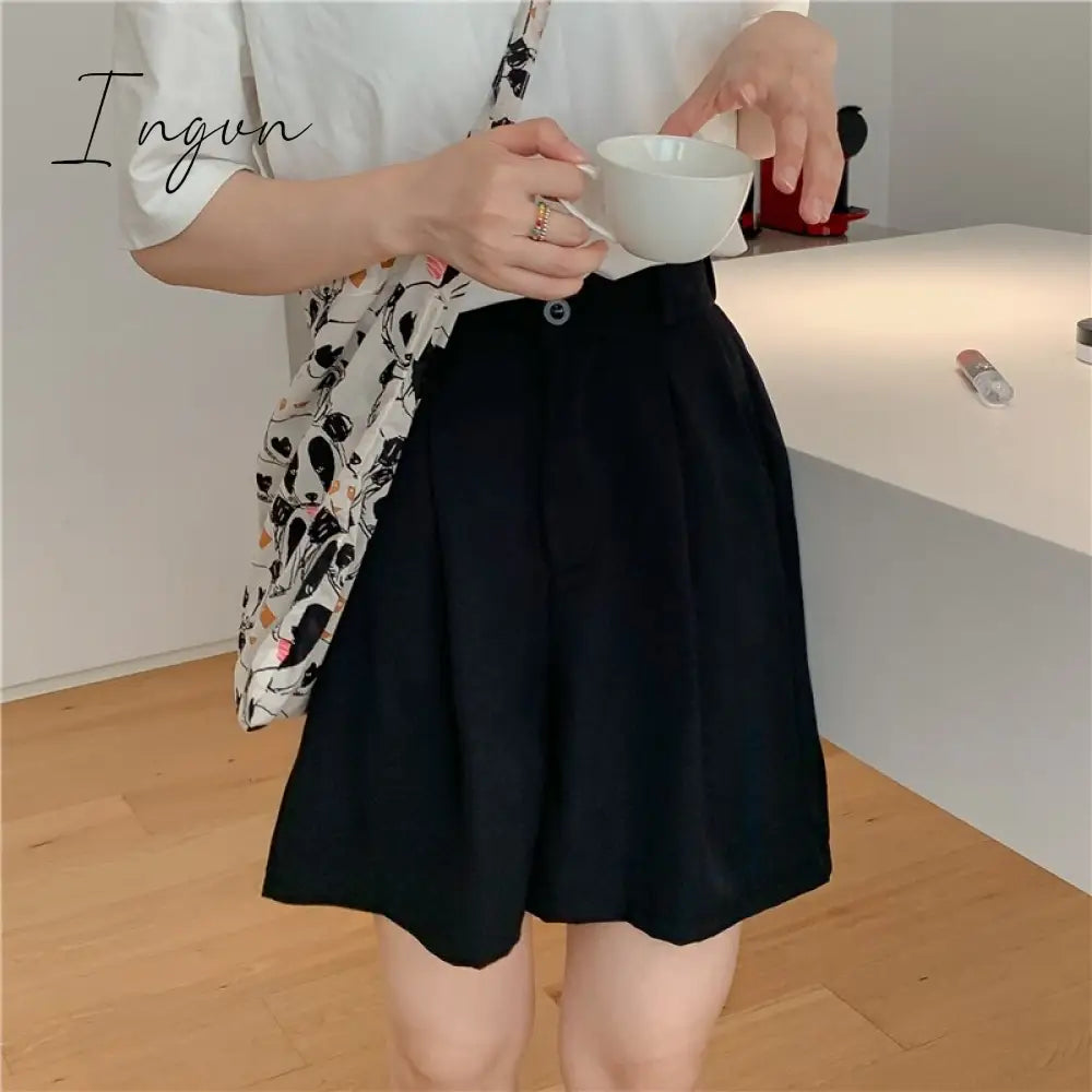 Ingvn - High Waisted Suits Shorts for Women 2023 New Solid Korean Fashion Wide Leg Shorts Office Ladies Casual Baggy Shorts