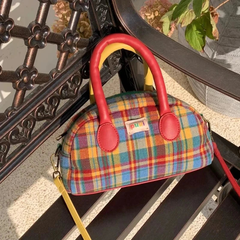 INGVN  Fashion Handbag for Women Vintage American Style Plaid Fresh Cute Shoulder Bag New Luxury Designers Zipper Crossbody Bag