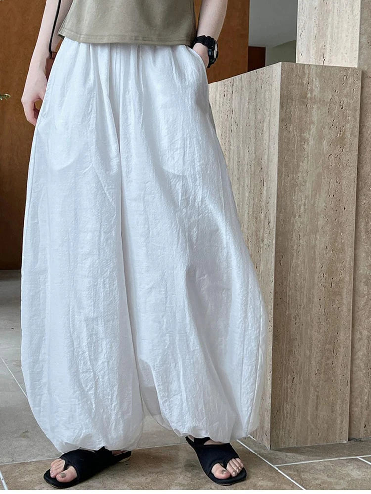 Oversize Women Pure Cotton Pants Summer Loose White Causal Lantern Trousers Fashion New Female Wide Leg Pants