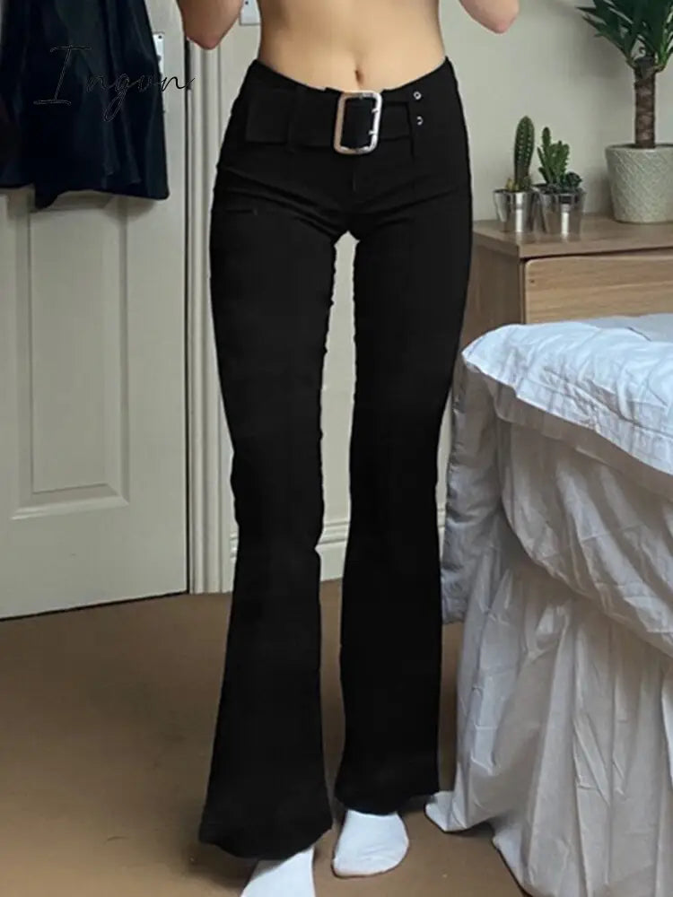 Ingvn - 2023 Spring Womens Fashion Goth Dark Y2k E-girl Striped Print Gothic Suit Pants Black Slim High Waist Zipper Front Trousers Women Autumn Fashion Streetwear