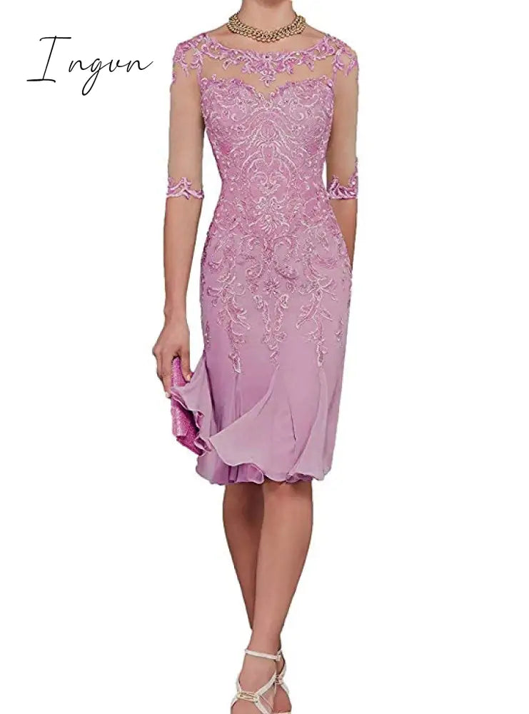 Ingvn - Half Sleeves Chiffon Mother of The Bride Dresses knee Length Mother Formal Dress Party Dinner Prom Dress Bride