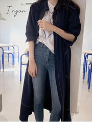 Ingvn - 2023 Spring And Autumn New Korean Dress Female Fashion Temperament Loose Thin Medium And Long Windbreaker Coat Fashion Vestido