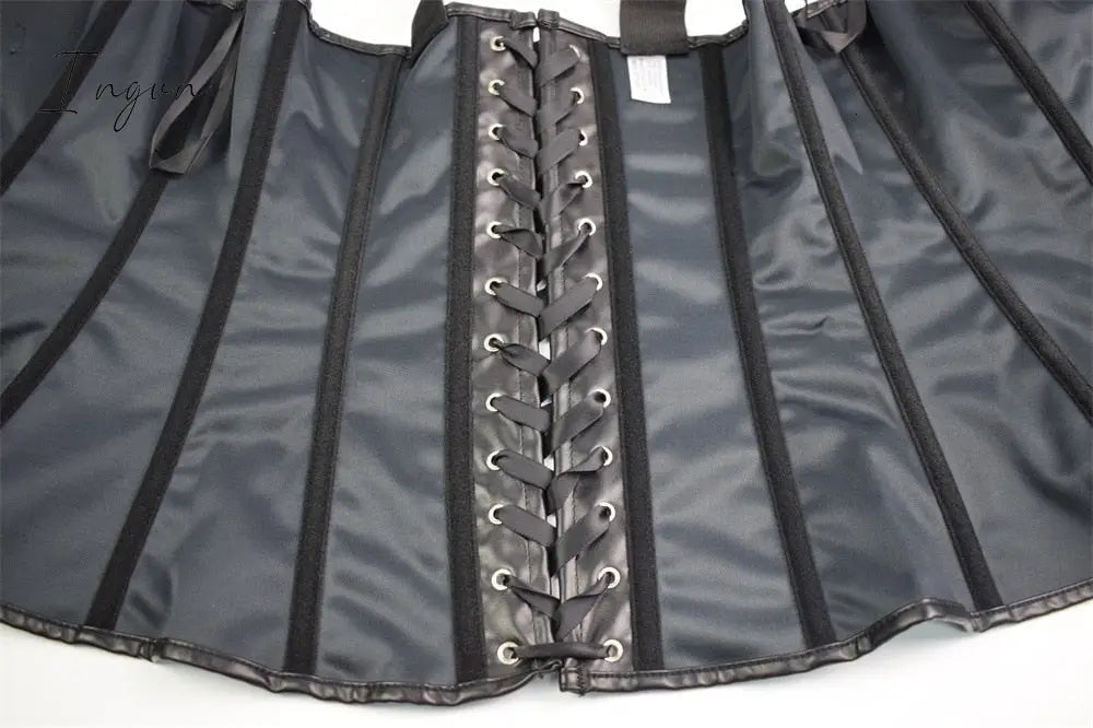 Ingvn - Faux Leather Corset Top Shoulder Strap Corselet Black Zipper Buckled Bustier Waist Trainer Vest Corset Overbust Women Steampunk