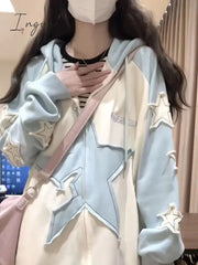 Ingvn - Stars Stick Cloth Embroidered hoodie hoodie women long-sleeved loose college style niche cardigan coat 2023 spring Autumn