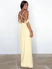 Spaghetti Strap Backless Sexy Maxi Dress Women Gown Summer Fashion Off-shoulder Draped Bodycon Club Party Long Dress