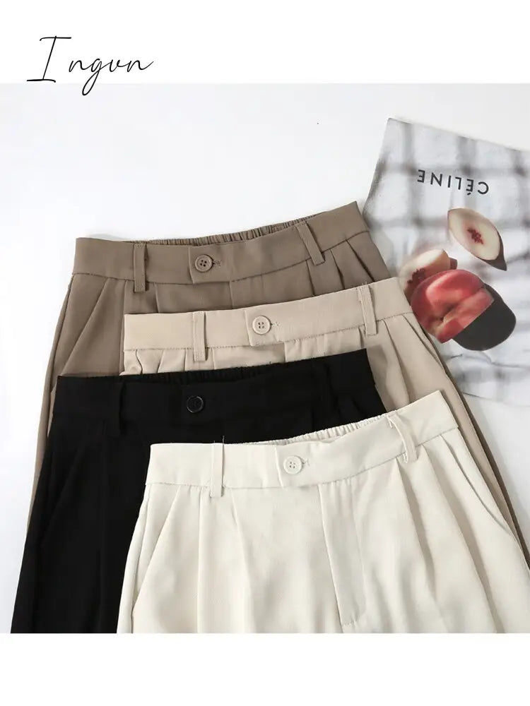 Ingvn - Spring Outfits Pants Women Korean Style Casual High Waist Chic Office Lady Female Elegant Black Straight Suit Pants Trousers Khaki