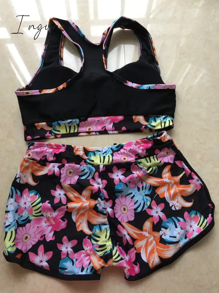 Ingvn - womens fashion New Sporty Bikini Racerback Top Short Pants Printed Women Bikini set Femme Bathing suit Swimming suits Beachwear Biquini