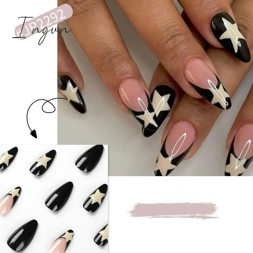 Simple French Wearable False Nails Almond Colorful Stripes Colorblock Design Manicure Fake Nails Line Full Cover Press On Nail