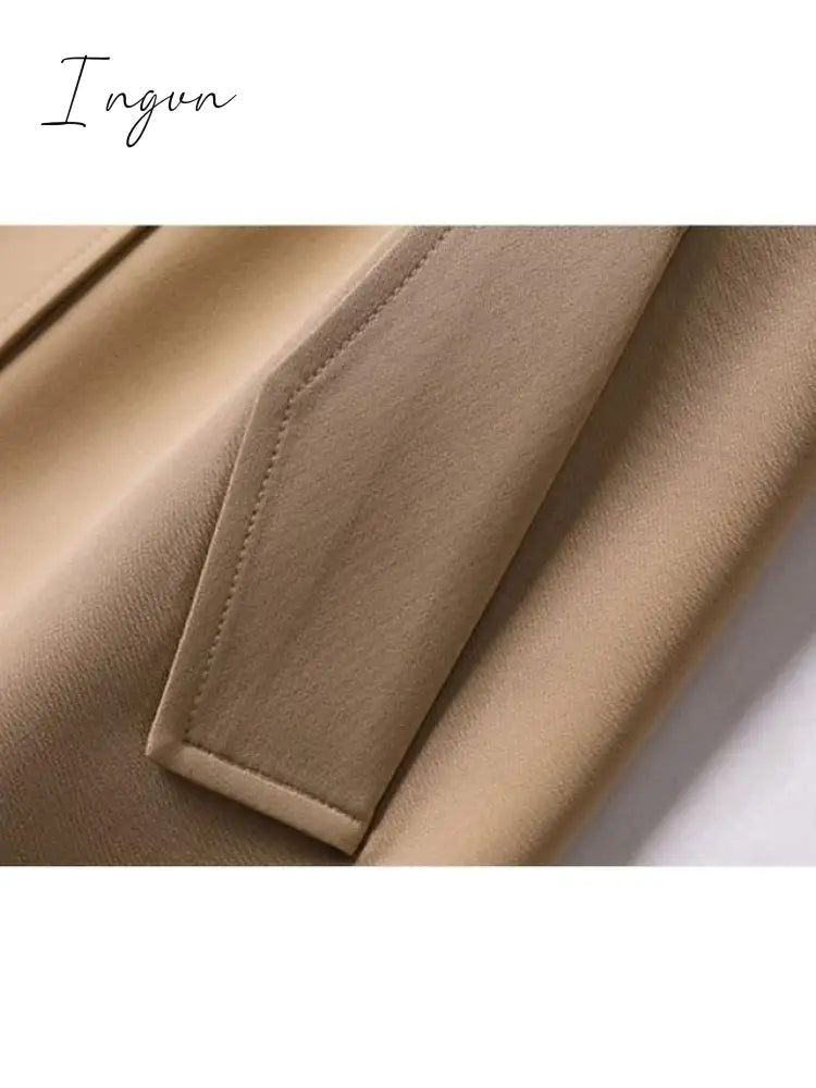 Ingvn - Women's Trench Coat Long Solid Color  Patchwork Coat Black Blue Camel Beige Daily Fall Single Breasted Regular Fit S M L XL XXL 3XL