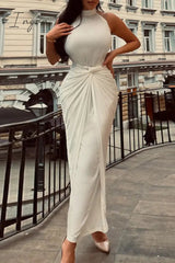 Ingvn - Casual Solid Patchwork Half A Turtleneck Long Dress Dresses