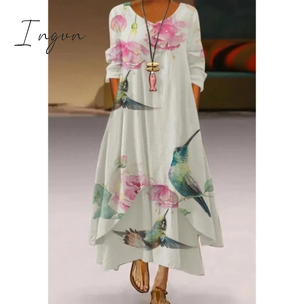 Ingvn - Fashion Summer Maxi Dress Women's Printed Sundress Casual Short Sleeve Vestidos Female High Waist Robe Femme midi elbise