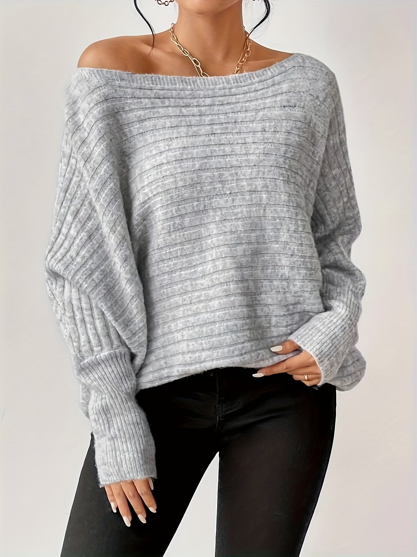 Long Sleeve Ribbed Crew Neck T-Shirt for Spring & Fall, Elegant Women's Clothing