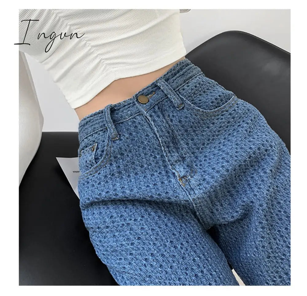 Ingvn - Women Jeans High Waist Casual Streetwear y2k Baggy Office Lady New Fashion Korean Denim Trousers Female Straight Wide Leg Pants