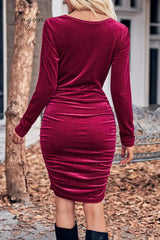 Ingvn - Elegant Solid Fold U Neck Wrapped Skirt Dresses