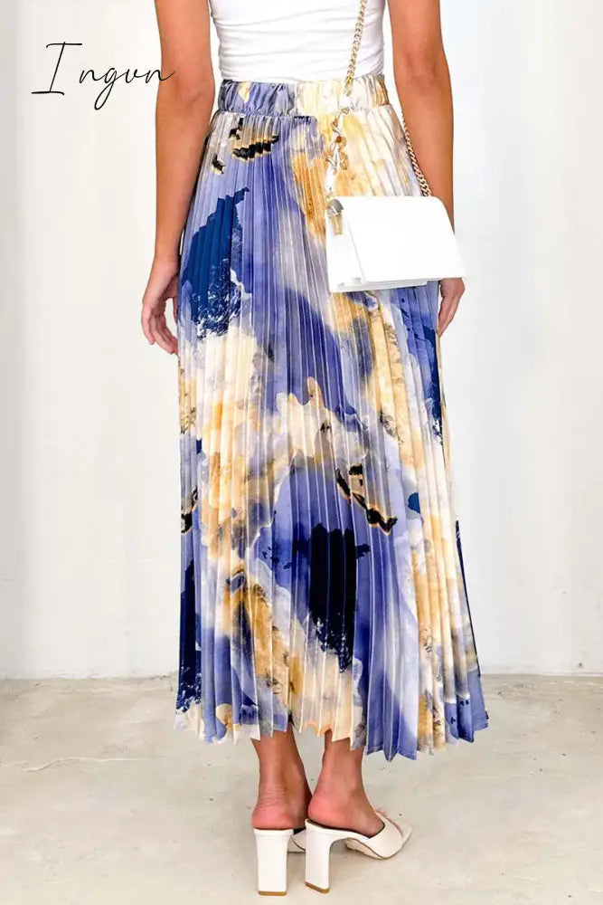Ingvn- Elegant Gradual Change Print Pleated High Waist Type A Full Print Bottoms