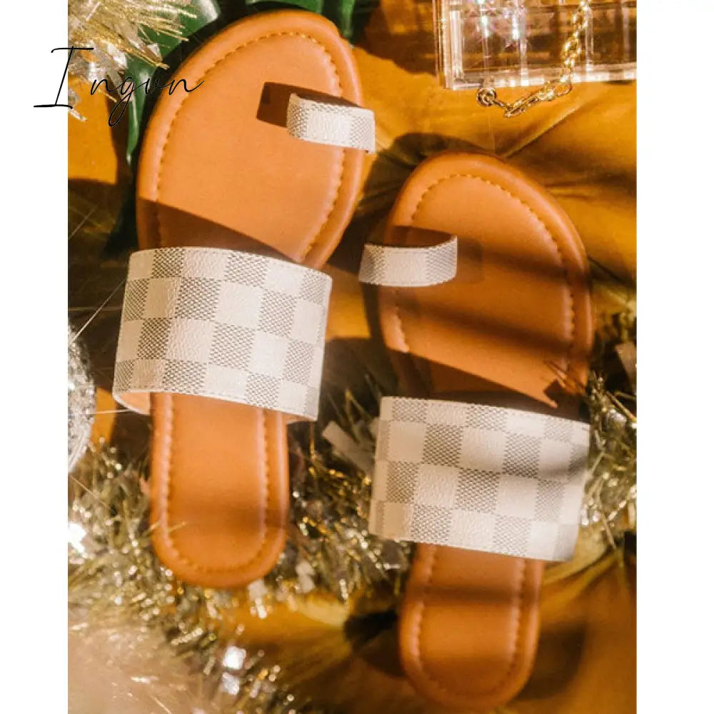 Ingvn - Plaid Toe Loop Slip-On Open Rounded Toe Slippers