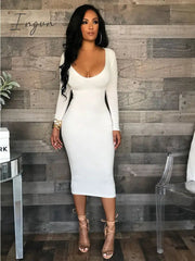 Ingvn - Summer New Personality Fashion Casual Commuting Women's Wear Round Low Collar Long Corset and Knee White Dress