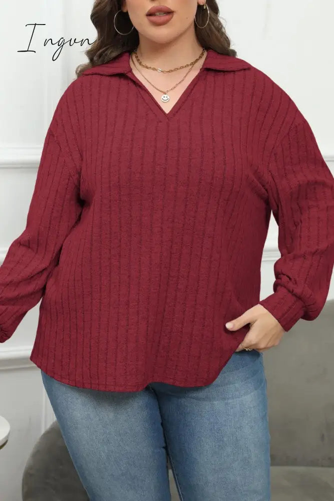 Ingvn - Casual Solid Basic V Neck Plus Size Tops