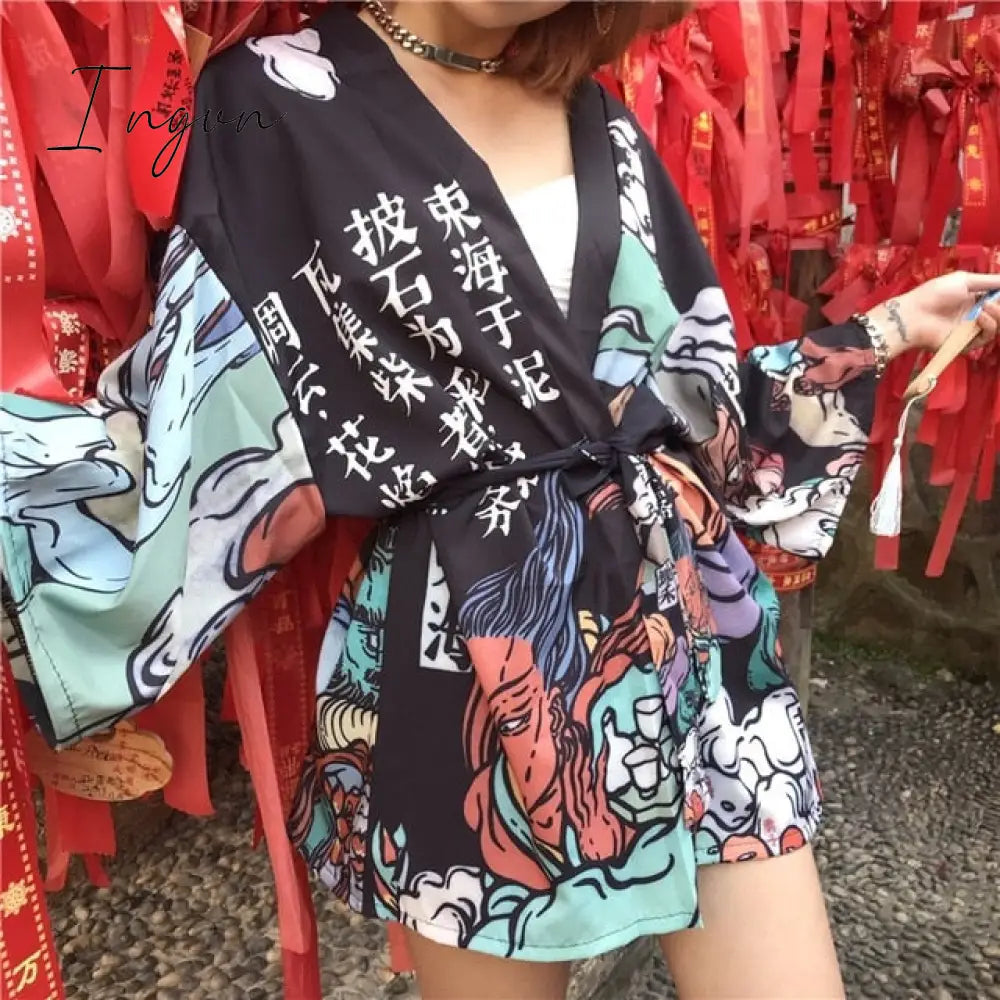 Ingvn - Kimono Cardigan Womens Tops And Blouses Japanese Streetwear Women Tops Summer Long Shirt Female Ladies Blouse Women Clothes