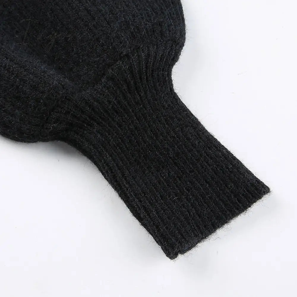 Ingvn - Knitted Women's Sweater Vintage Pullover Long Puff Sleeve Pink Square Neck Top Korean Fashion Style Autumn Winter Clothing