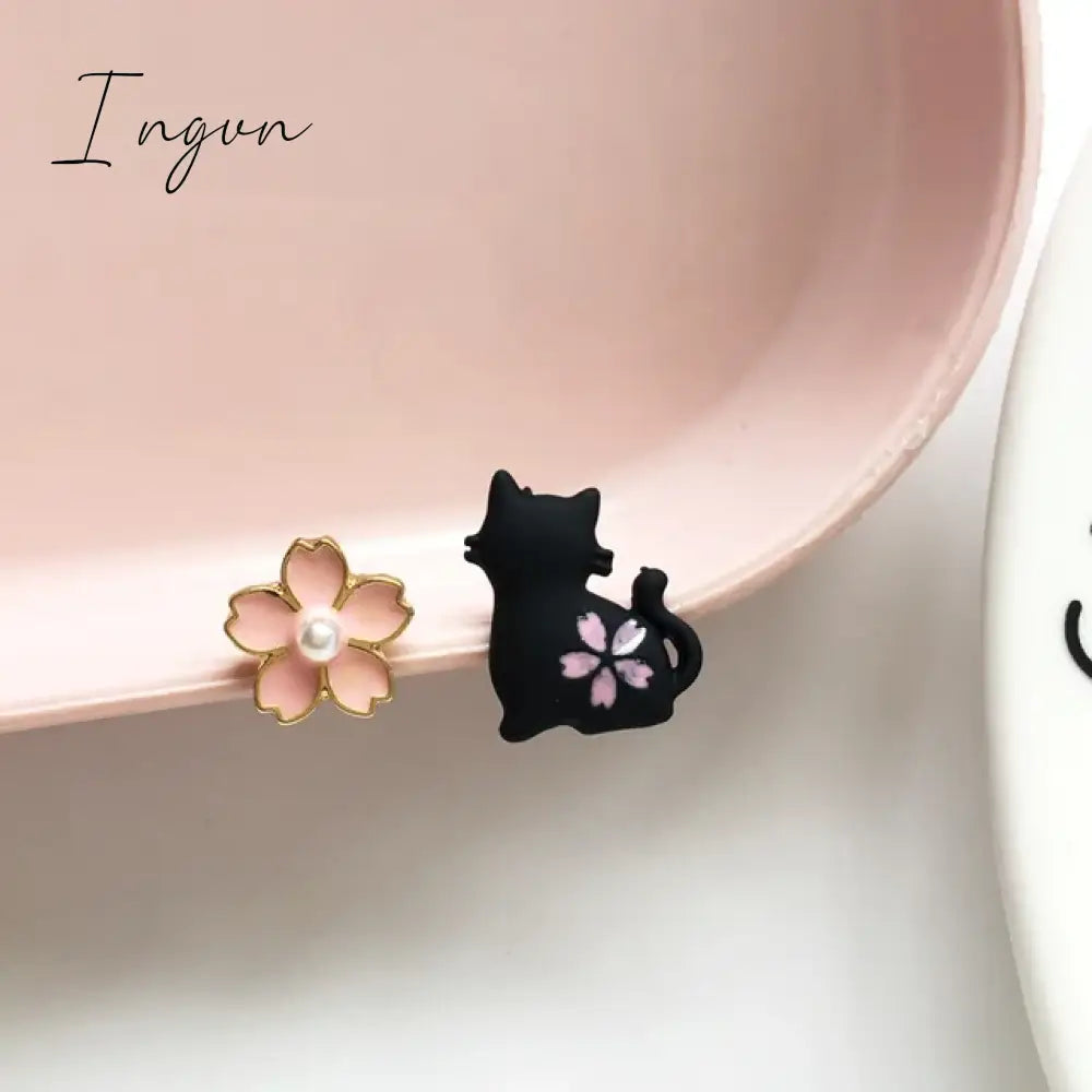 Korean Style Flower Cute Animal Dangle Earrings For Women Moon Stars Kitten Rabbit Balloon Asymmetric Earring Party Jewelry Gift