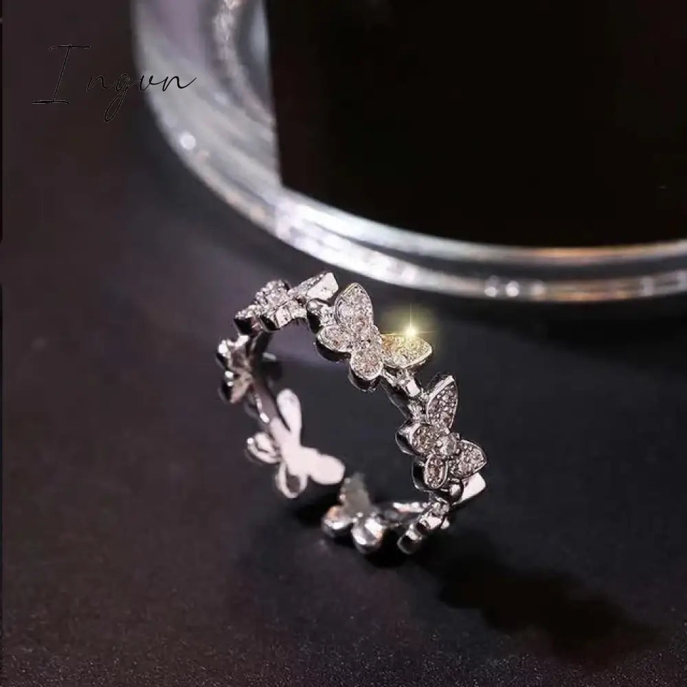 New Fashion Butterfly Rings Shiny Cubic Zirconia Leaves Geometric Adjustable Finger Ring Girls Minimalist Dainty Jewlery Gifts