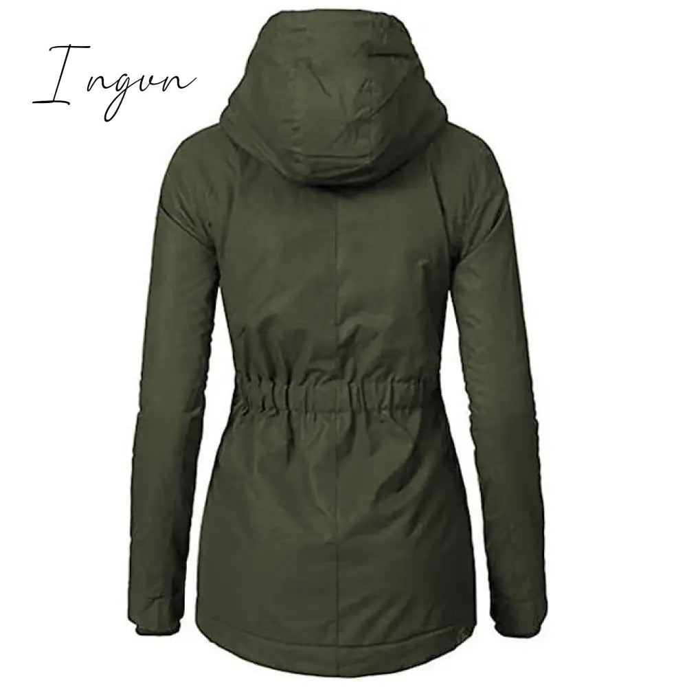 Ingvn - Women's Parka Street Fall Winter Long Coat Windproof Warm 3 in 1 Loose Casual Sports Jacket Long Sleeve Solid Color Zipper Purple Blushing Pink  Waterpoof  Daily Wear Down  Parkas  Lined