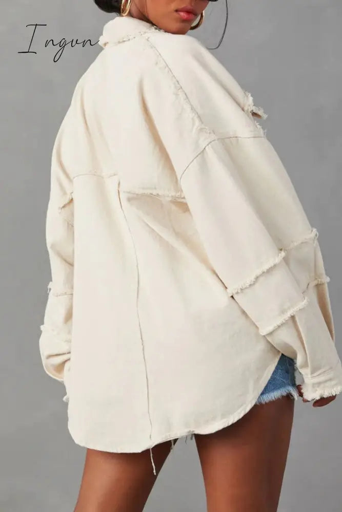 Ingvn - Casual Solid Patchwork Turndown Collar Long Sleeve Regular Denim Jacket