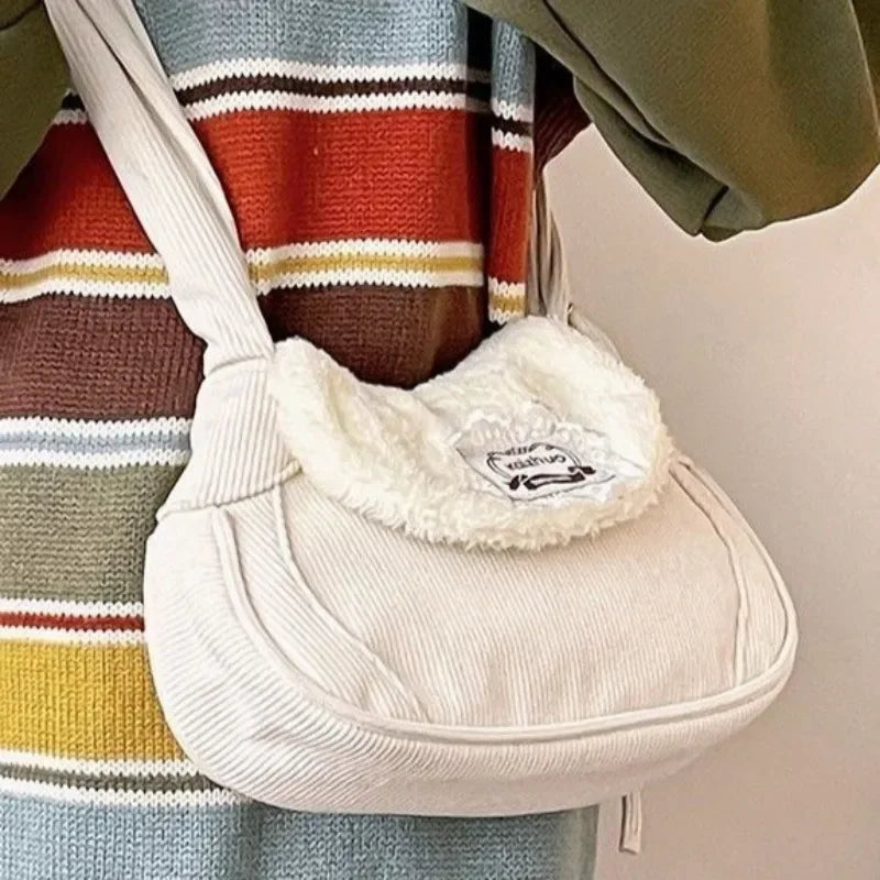 Ingvn  Vintage Shoulder Bag for Women Pleated Cute Casual Plush Fashion Handbag Autumn and Winter Designer Female Aesthetic Bag