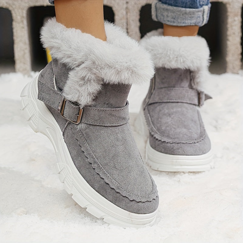 Cozy Winter Women's Snow Boots - Thick, Warm Plush Lining with Anti-Slip Sole, Round Toe Zipper Design, Fashionable Flat Heel